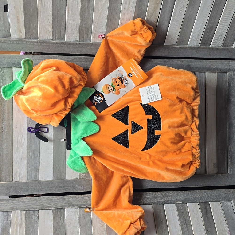 Baby Orange Pumpkin Costume with Green Collar and Hat - Kids Halloween Outfit
